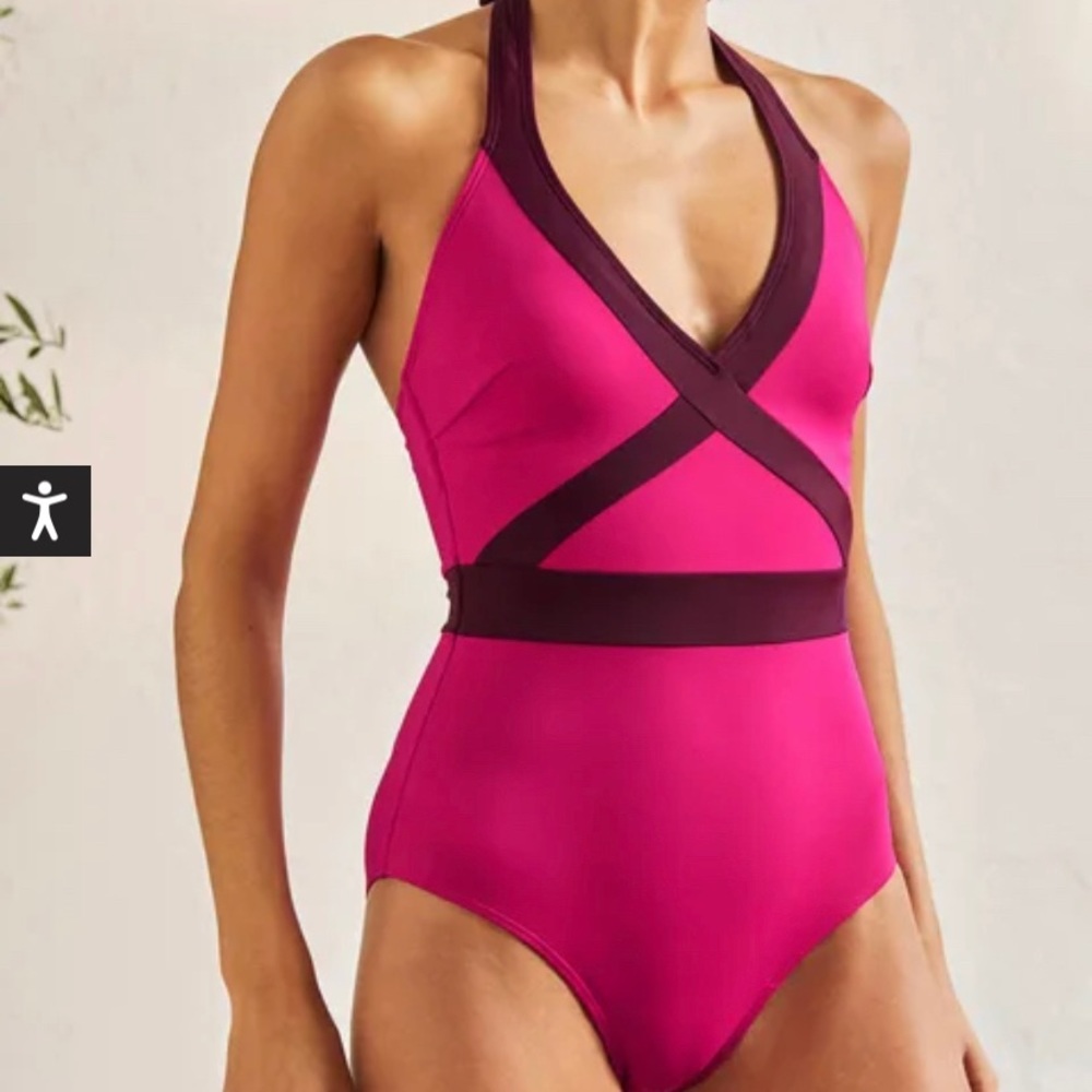 New Boden Kefalonia Swimsuit Halter Cherry Pink 6